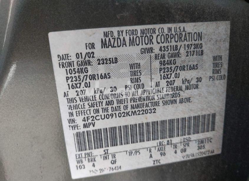 Photo 9 of 2002 Mazda Tribute ES V6/LX V6 (VIN 4F2CU09102KM22032)