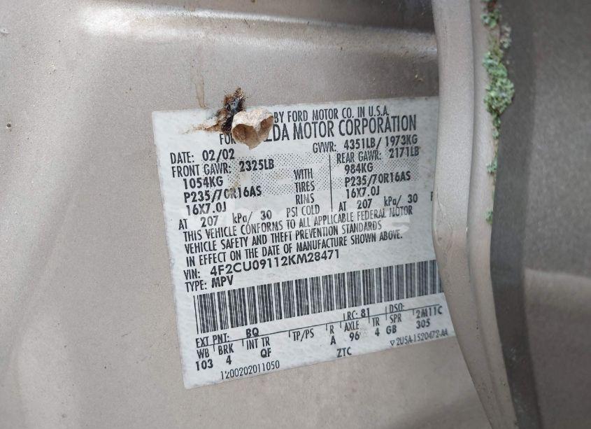 Photo 9 of 2002 Mazda Tribute ES V6/LX V6 (VIN 4F2CU09112KM28471)