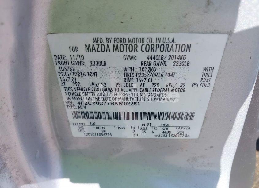 Photo 9 of 2011 Mazda Tribute I SPORT (VIN 4F2CY0C77BKM02281)