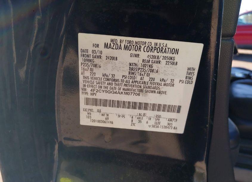 Photo 9 of 2010 Mazda Tribute S GRAND TOURING (VIN 4F2CY0GG4AKM07706)