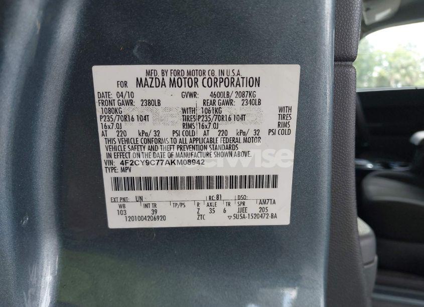 Photo 9 of 2010 Mazda Tribute I SPORT (VIN 4F2CY9C77AKM08942)