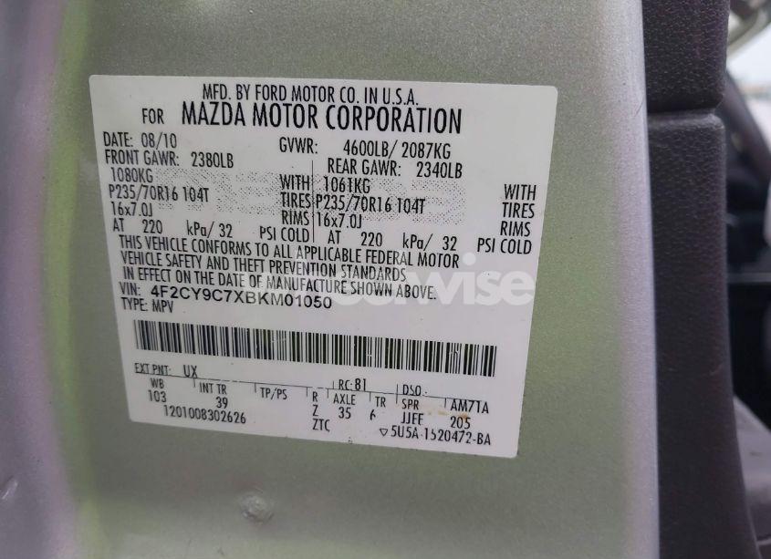 Photo 9 of 2011 Mazda Tribute I SPORT (VIN 4F2CY9C7XBKM01050)