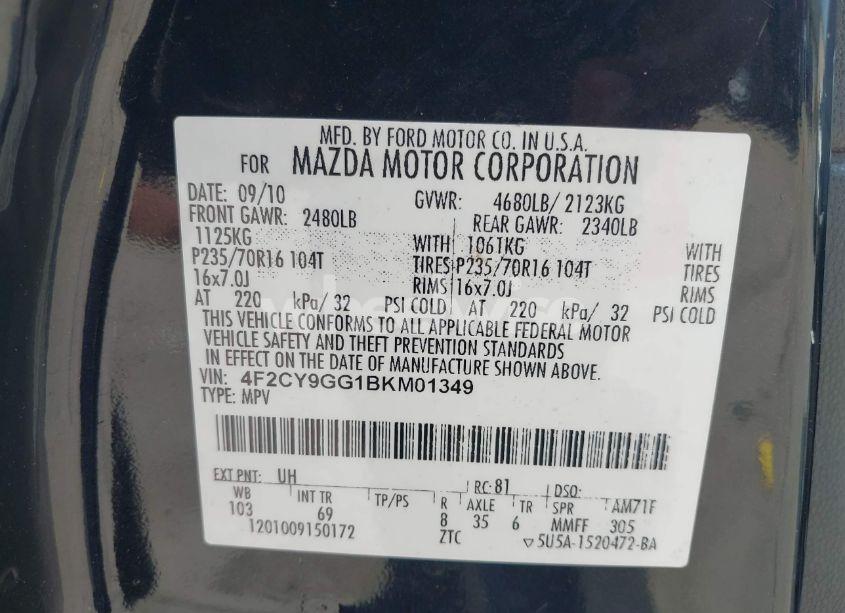 Photo 9 of 2011 Mazda Tribute S GRAND TOURING (VIN 4F2CY9GG1BKM01349)