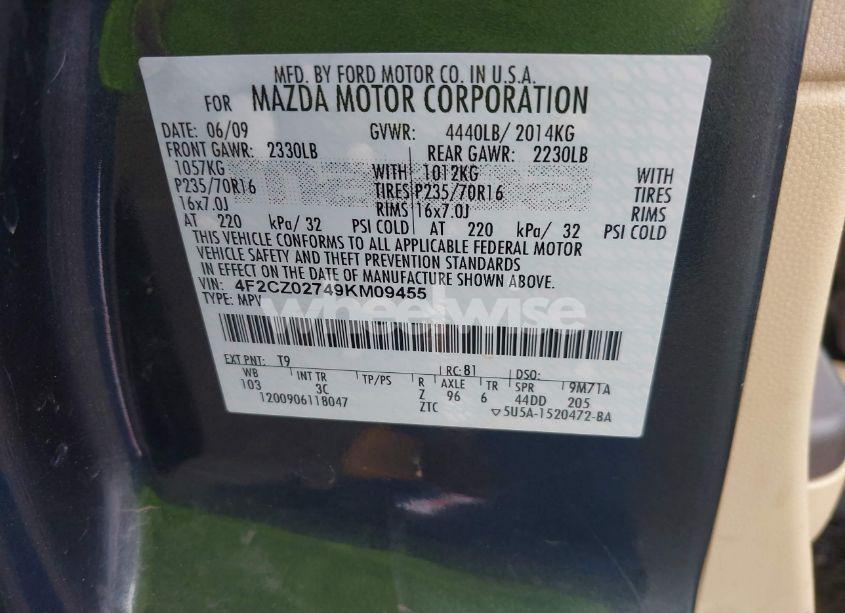 Photo 9 of 2009 Mazda Tribute I SPORT (VIN 4F2CZ02749KM09455)