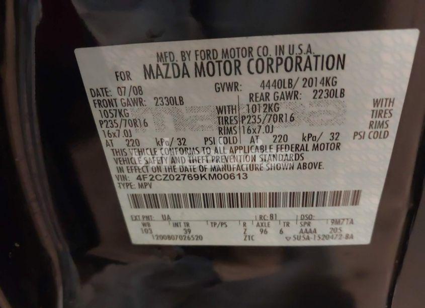 Photo 9 of 2009 Mazda Tribute I SPORT (VIN 4F2CZ02769KM00613)