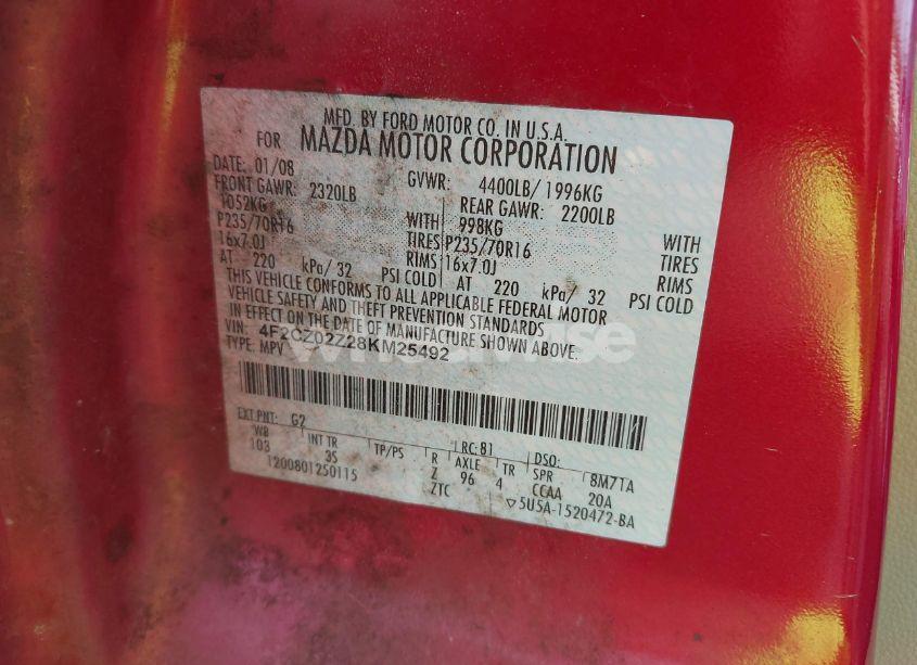 Photo 9 of 2008 Mazda Tribute I SPORT (VIN 4F2CZ02Z28KM25492)