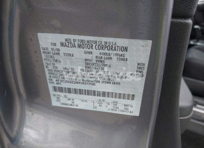 Photo 9 of 2008 Mazda Tribute I SPORT (VIN 4F2CZ02Z28KM31700)