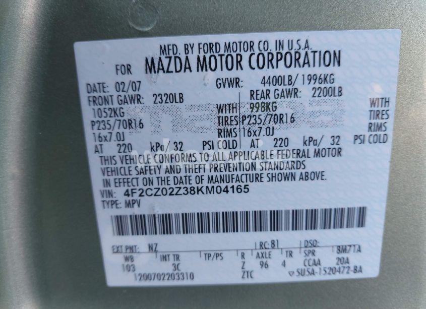 Photo 9 of 2008 Mazda Tribute I TOURING (VIN 4F2CZ02Z38KM04165)