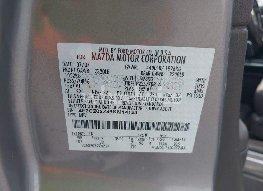 Photo 9 of 2008 Mazda Tribute I SPORT (VIN 4F2CZ02Z48KM14123)