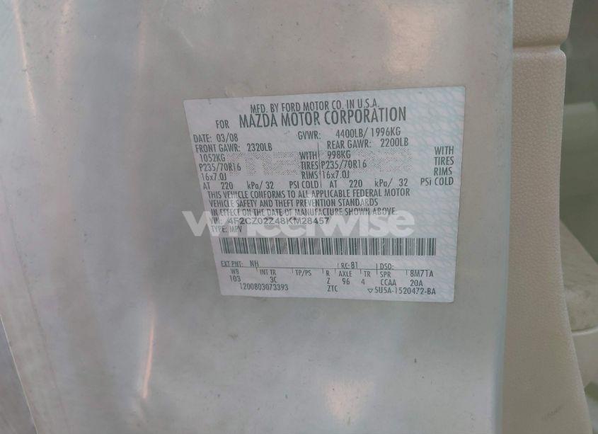 Photo 9 of 2008 Mazda Tribute (VIN 4F2CZ02Z48KM28457)