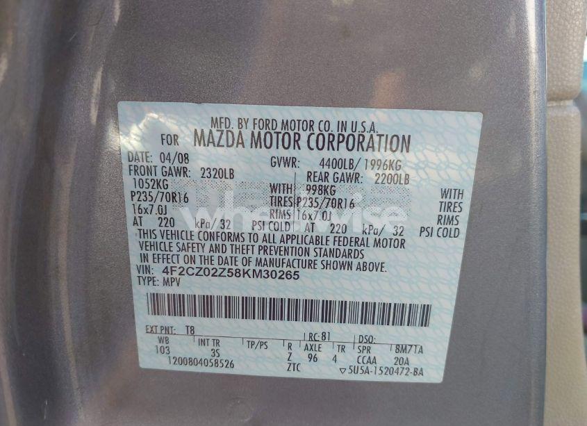 Photo 9 of 2008 Mazda Tribute I SPORT (VIN 4F2CZ02Z58KM30265)