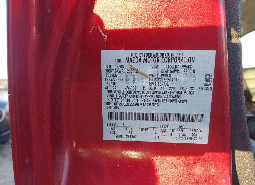 Photo 9 of 2008 Mazda Tribute I SPORT (VIN 4F2CZ02Z98KM25523)