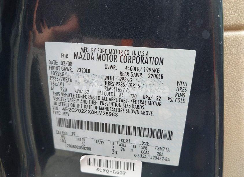 Photo 9 of 2008 Mazda Tribute I TOURING (VIN 4F2CZ02ZX8KM25983)