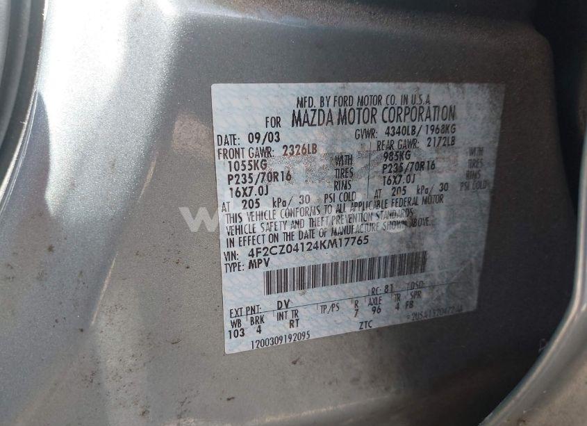 Photo 9 of 2004 Mazda Tribute LX V6 (VIN 4F2CZ04124KM17765)