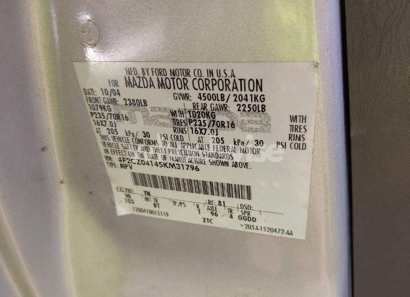 Photo 9 of 2005 Mazda Tribute S (VIN 4F2CZ04145KM31796)