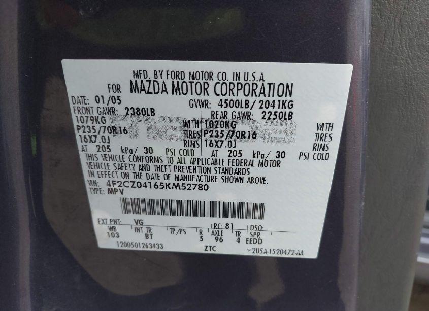 Photo 9 of 2005 Mazda Tribute S (VIN 4F2CZ04165KM52780)