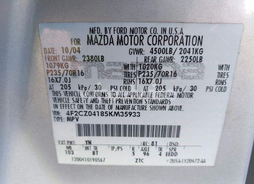 Photo 9 of 2005 Mazda Tribute S (VIN 4F2CZ04185KM35933)