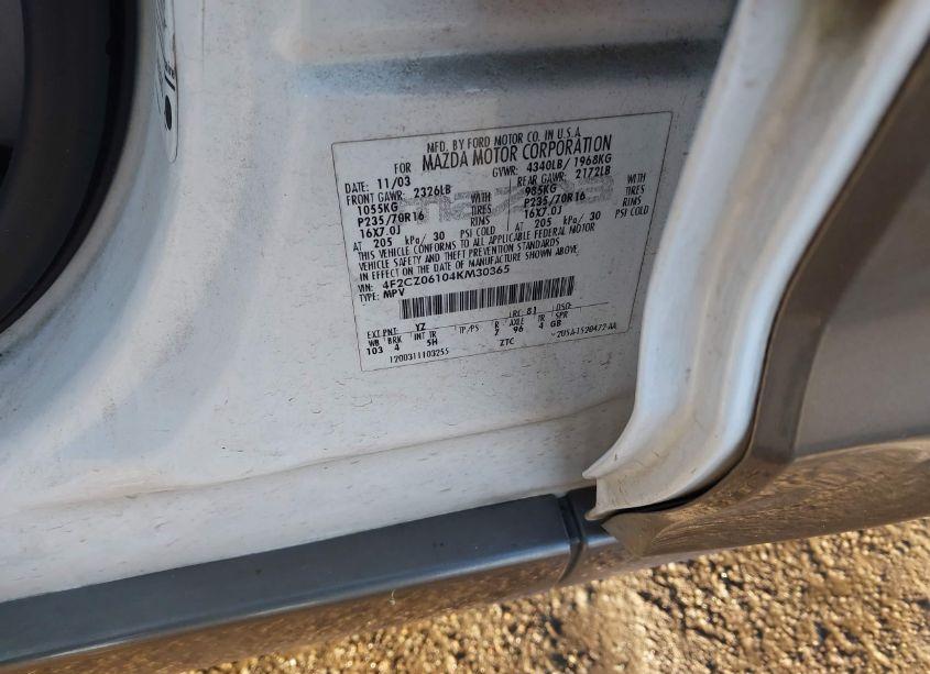 Photo 9 of 2004 Mazda Tribute ES V6 (VIN 4F2CZ06104KM30365)