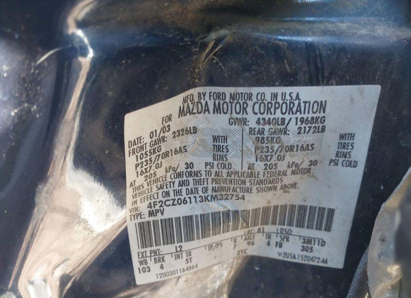 Photo 9 of 2003 Mazda Tribute ES V6 (VIN 4F2CZ06113KM32754)