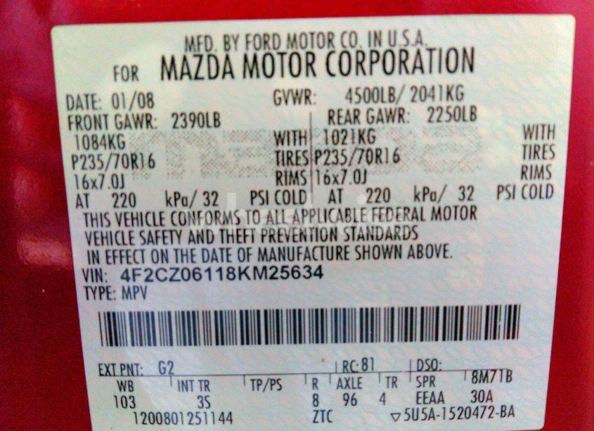 Photo 9 of 2008 Mazda Tribute S TOURING (VIN 4F2CZ06118KM25634)