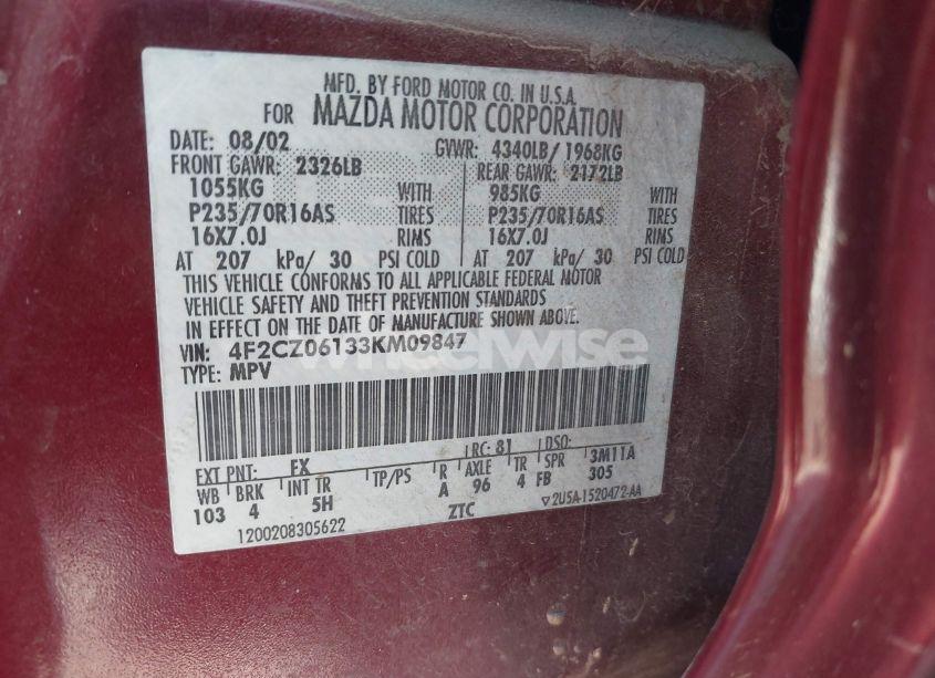 Photo 9 of 2003 Mazda Tribute ES V6 (VIN 4F2CZ06133KM09847)