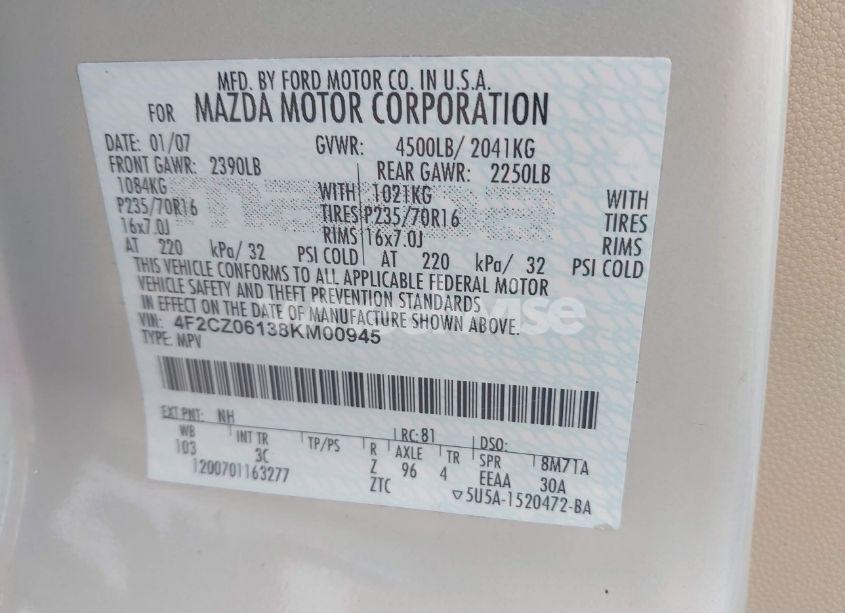 Photo 9 of 2008 Mazda Tribute S SPORT (VIN 4F2CZ06138KM00945)