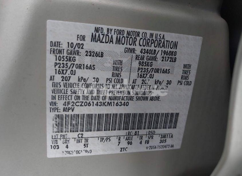 Photo 9 of 2003 Mazda Tribute ES V6 (VIN 4F2CZ06143KM16340)