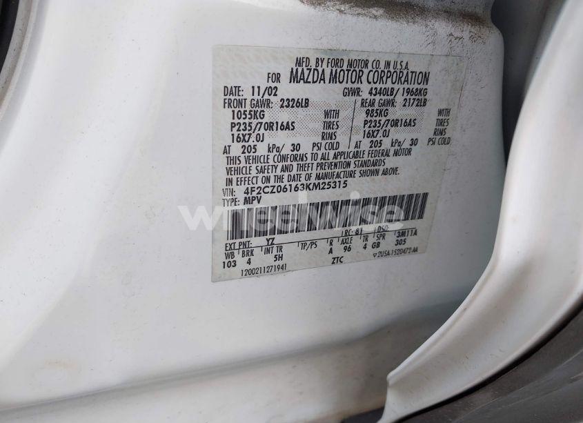 Photo 9 of 2003 Mazda Tribute ES V6 (VIN 4F2CZ06163KM25315)