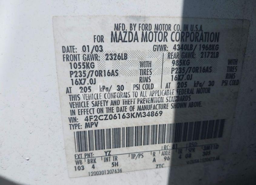 Photo 9 of 2003 Mazda Tribute ES V6 (VIN 4F2CZ06163KM34869)