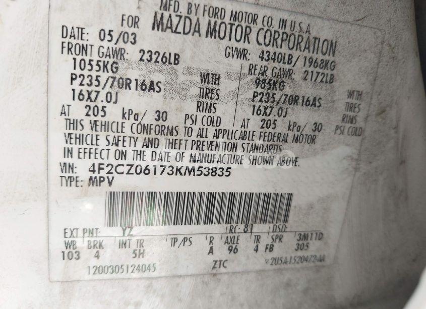 Photo 9 of 2003 Mazda Tribute ES V6 (VIN 4F2CZ06173KM53835)