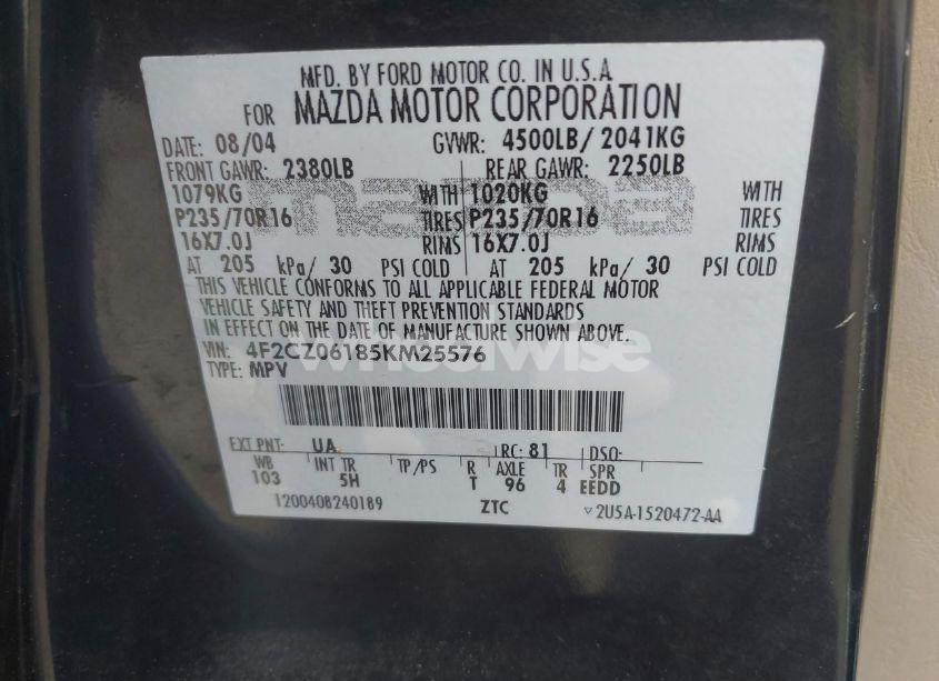 Photo 9 of 2005 Mazda Tribute S (VIN 4F2CZ06185KM25576)