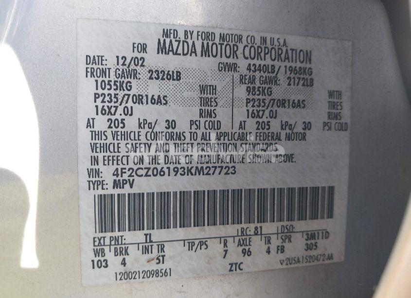 Photo 9 of 2003 Mazda Tribute ES V6 (VIN 4F2CZ06193KM27723)