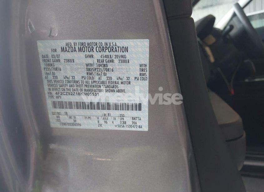 Photo 9 of 2008 Mazda Tribute I TOURING (VIN 4F2CZ92Z18KM05531)