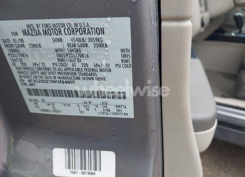 Photo 9 of 2008 Mazda Tribute I TOURING (VIN 4F2CZ92Z18KM24807)