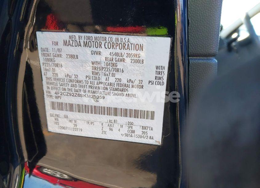 Photo 9 of 2008 Mazda Tribute I TOURING (VIN 4F2CZ92Z68KM21059)