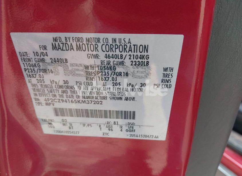 Photo 9 of 2005 Mazda Tribute S (VIN 4F2CZ94165KM37202)