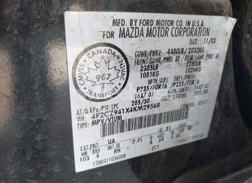 Photo 9 of 2004 Mazda Tribute LX V6 (VIN 4F2CZ941X4KM29568)