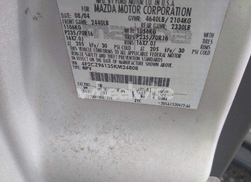 Photo 9 of 2005 Mazda Tribute S (VIN 4F2CZ96135KM24808)