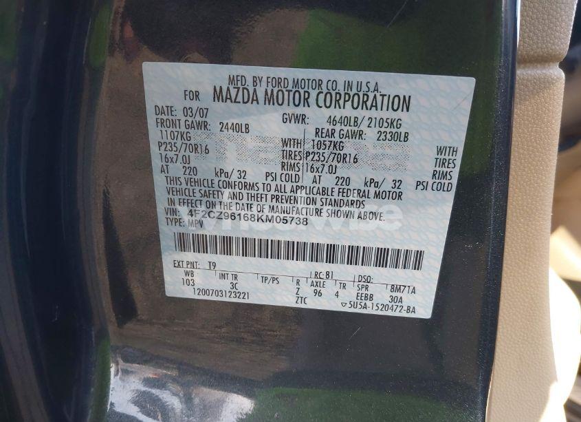 Photo 9 of 2008 Mazda Tribute S SPORT (VIN 4F2CZ96168KM05738)