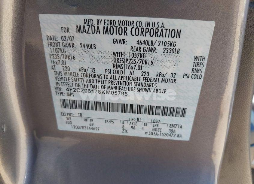 Photo 9 of 2008 Mazda Tribute S GRAND TOURING (VIN 4F2CZ96178KM05795)