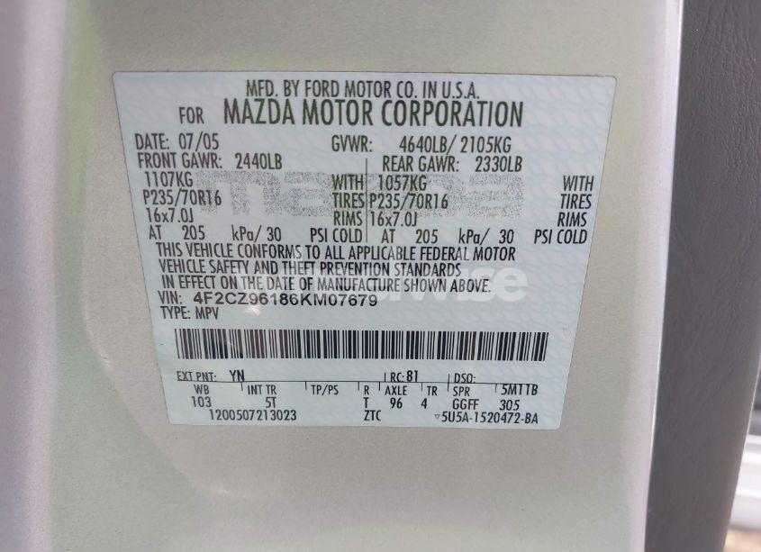 Photo 9 of 2006 Mazda Tribute S (VIN 4F2CZ96186KM07679)