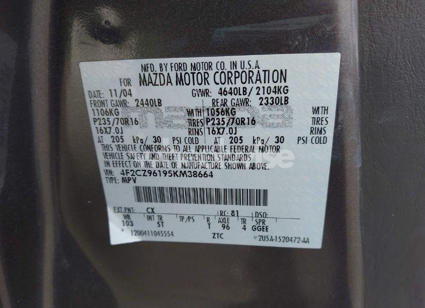 Photo 9 of 2005 Mazda Tribute S (VIN 4F2CZ96195KM38664)