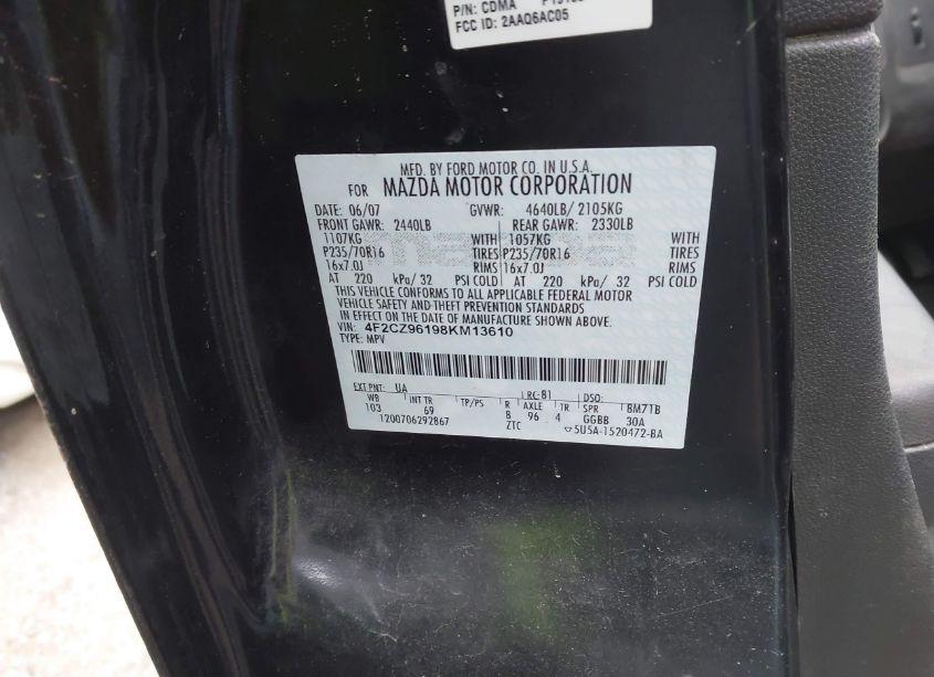 Photo 9 of 2008 Mazda Tribute S GRAND TOURING (VIN 4F2CZ96198KM13610)