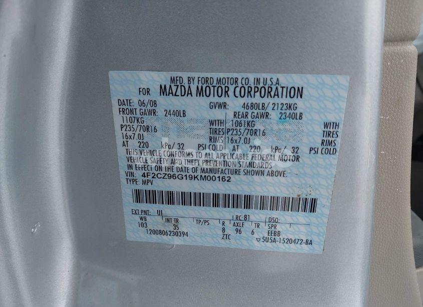 Photo 9 of 2009 Mazda Tribute S TOURING (VIN 4F2CZ96G19KM00162)