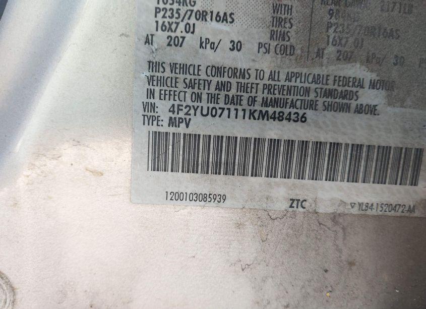 Photo 9 of 2001 Mazda Tribute DX V6 (VIN 4F2YU07111KM48436)