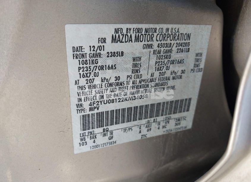 Photo 9 of 2002 Mazda Tribute ES V6/LX V6 (VIN 4F2YU08122KM34058)