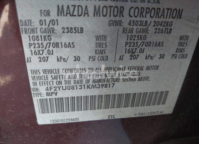 Photo 9 of 2001 Mazda Tribute ES V6/LX V6 (VIN 4F2YU08131KM39817)