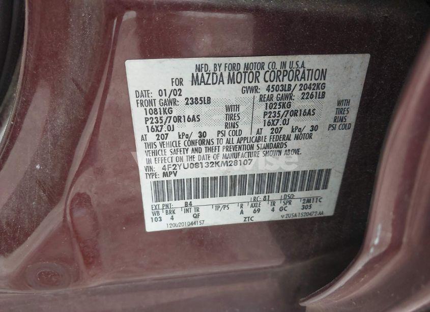 Photo 9 of 2002 Mazda Tribute LX/ES (VIN 4F2YU08132KM28107)