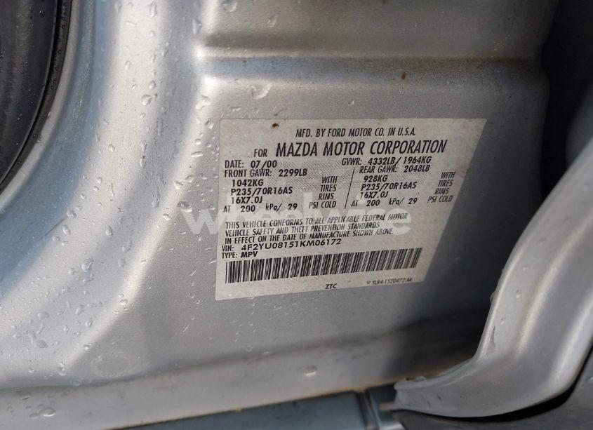 Photo 9 of 2001 Mazda Tribute ES V6/LX V6 (VIN 4F2YU08151KM06172)