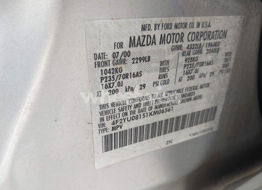 Photo 9 of 2001 Mazda Tribute ES V6/LX V6 (VIN 4F2YU08151KM06561)